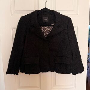 Smythe Tweed Black Crop Jacket with Leopard Print Lining